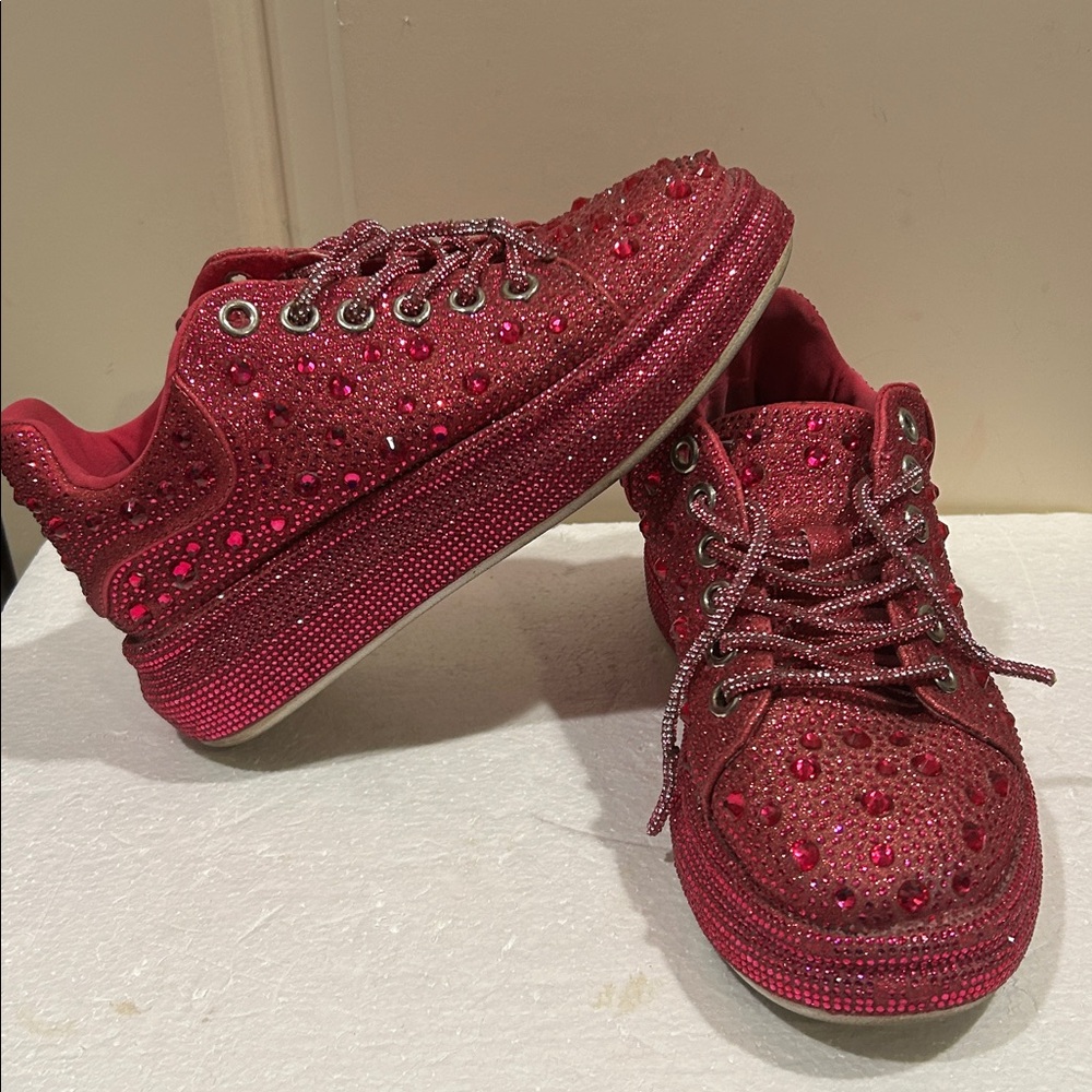 Bling Sparkle Jazzy Retro Disco shiny Rhinestone laceUp platform sneakers size 6 - Picture 3 of 13